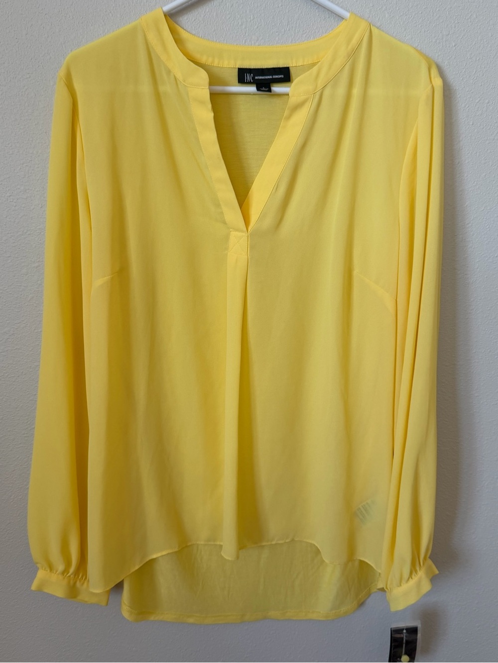 INC International Concepts Sunny Yellow Split V-Neck Blouse
